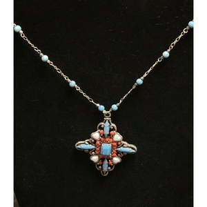 Vintage Costume Faux Coral‎ Turquoise Necklace Hearts